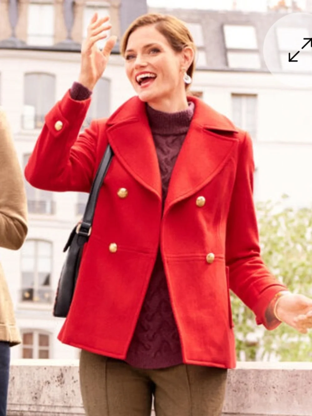 Talbots Double Breasted Pea Coat Persimmon Red 8 Petite Gold Buttons Classic